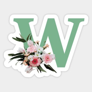 Letter W green with colorful flowers Sticker